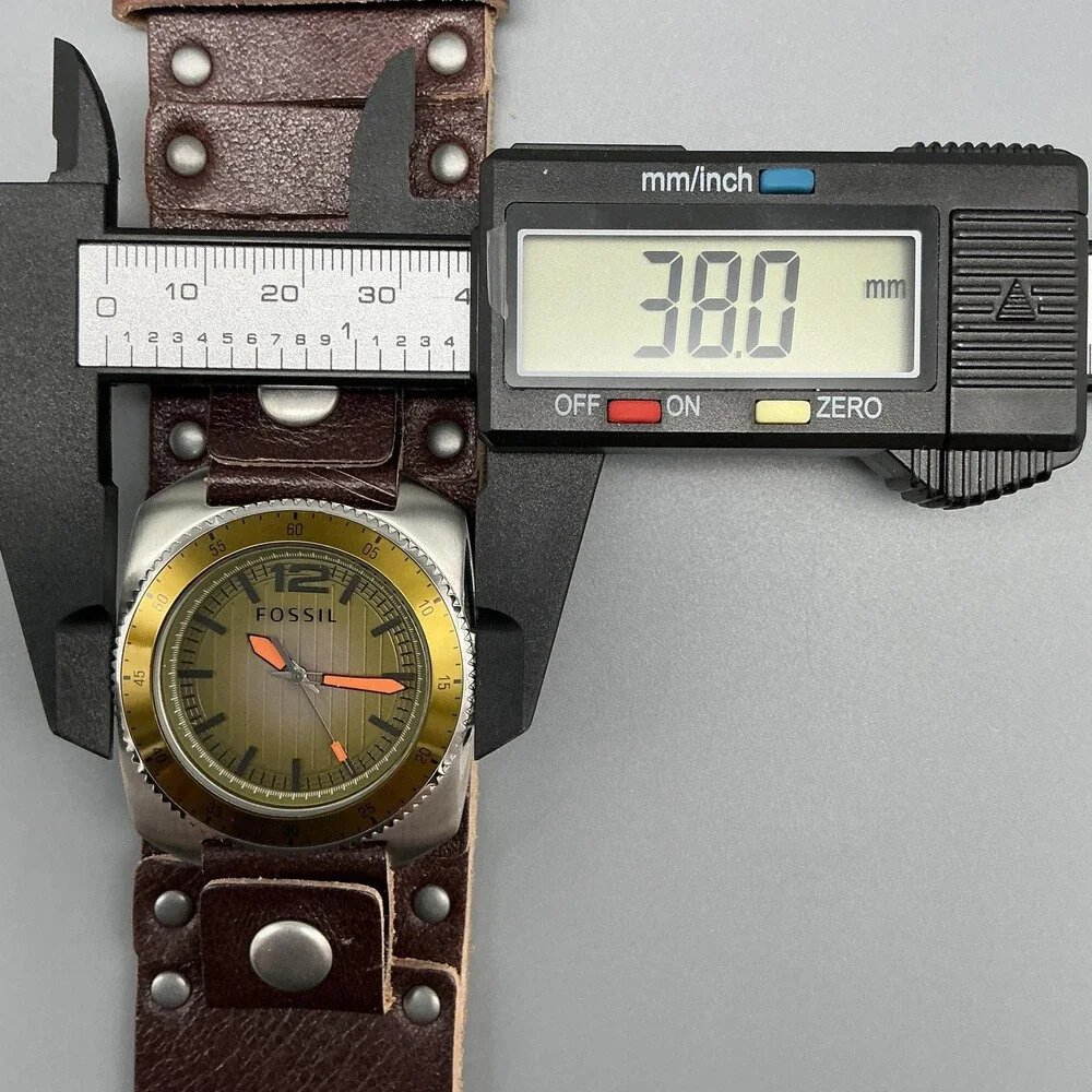 Fossil Mens Watch 38mm Bronze Dial Brown Bund Leather MB-1043 New Battery